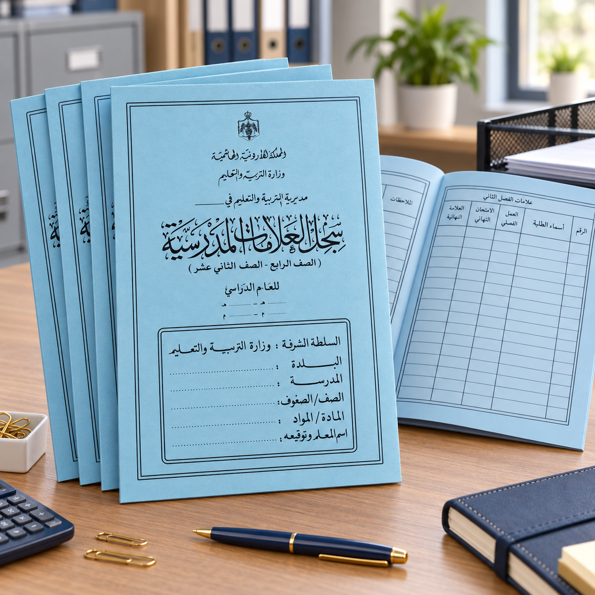 سجل علامات مدرسي أزرق من الصف الأول حتى الثالث